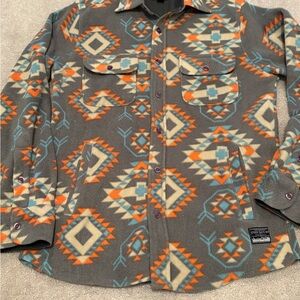 Free Nature Mens Small Fleece Multicolor Geometric Button Down Shirt Southwest